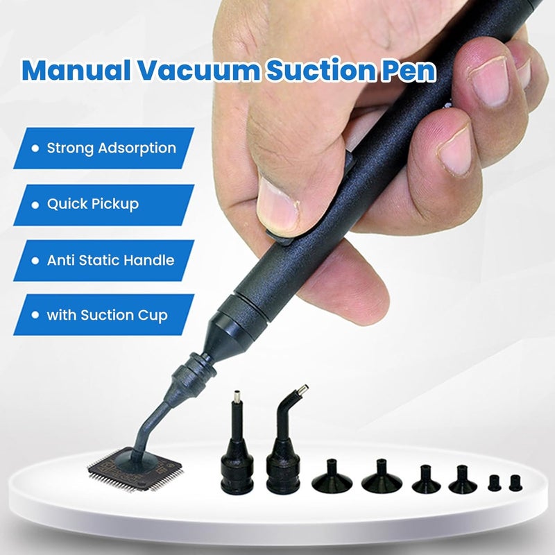 flexman Vacuum Sucking Pen, Sucking Pickup Tool, Portable Manual Vacuum Suction Pen, Soldering Sucking Pickup Tool Kit with 2 Suction Tips and 6 Suction Cups for IC SMD Precision Component Placement - Image 2